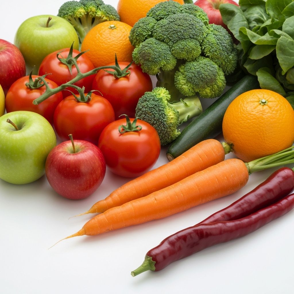 Fresh vegetables and fruits arrangement